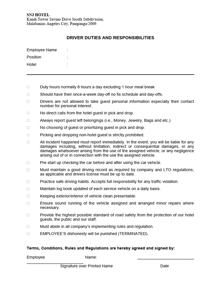 Driver Duties And Responsibilities Driver Duties And Responsibilities