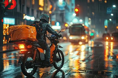 Premium Photo A Motorcyclist Engaged In Food Delivery The Work Of The