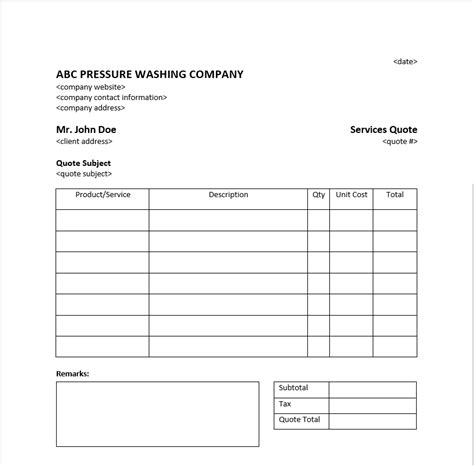 Printable Pressure Washing Bid Template Printable Pressure Washing Bid Template